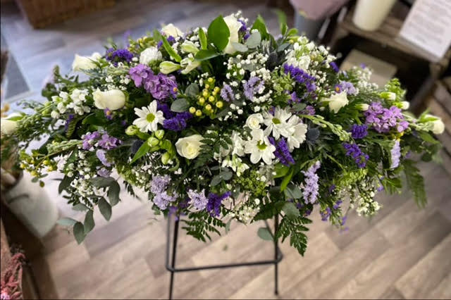 Lilac & White Double Ended Coffin Spray - £200.00