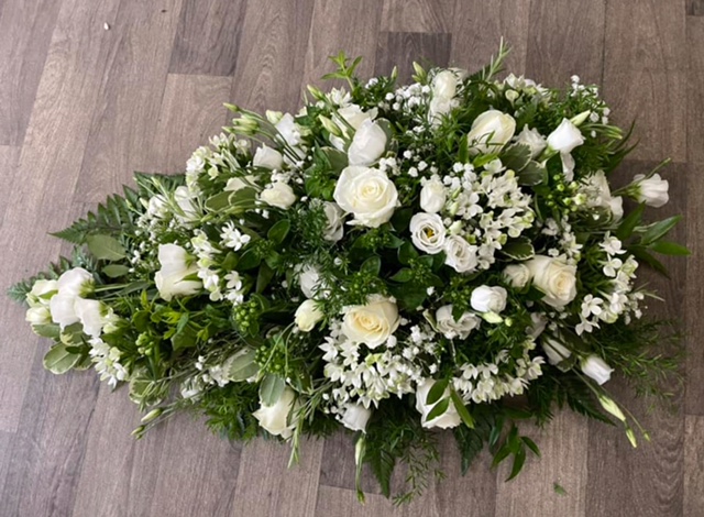 Natural White & Green Single Ended Coffin Spray - £95.00