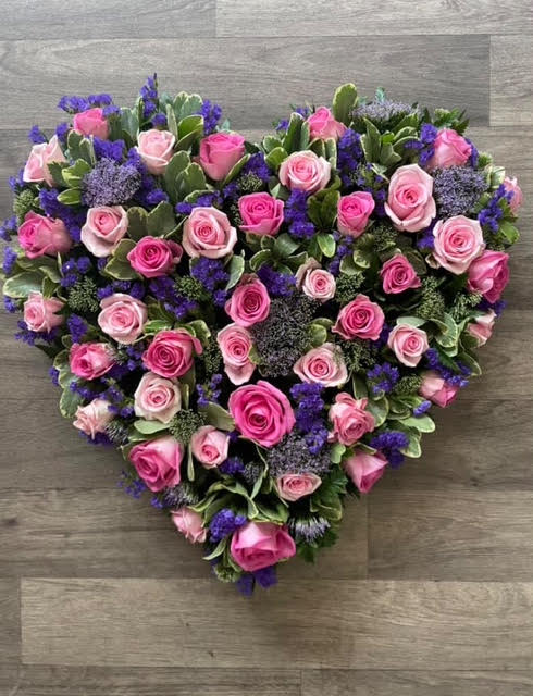 Mixed pink & purple solid heart tribute- £165.00 (base is approximately 18inches)