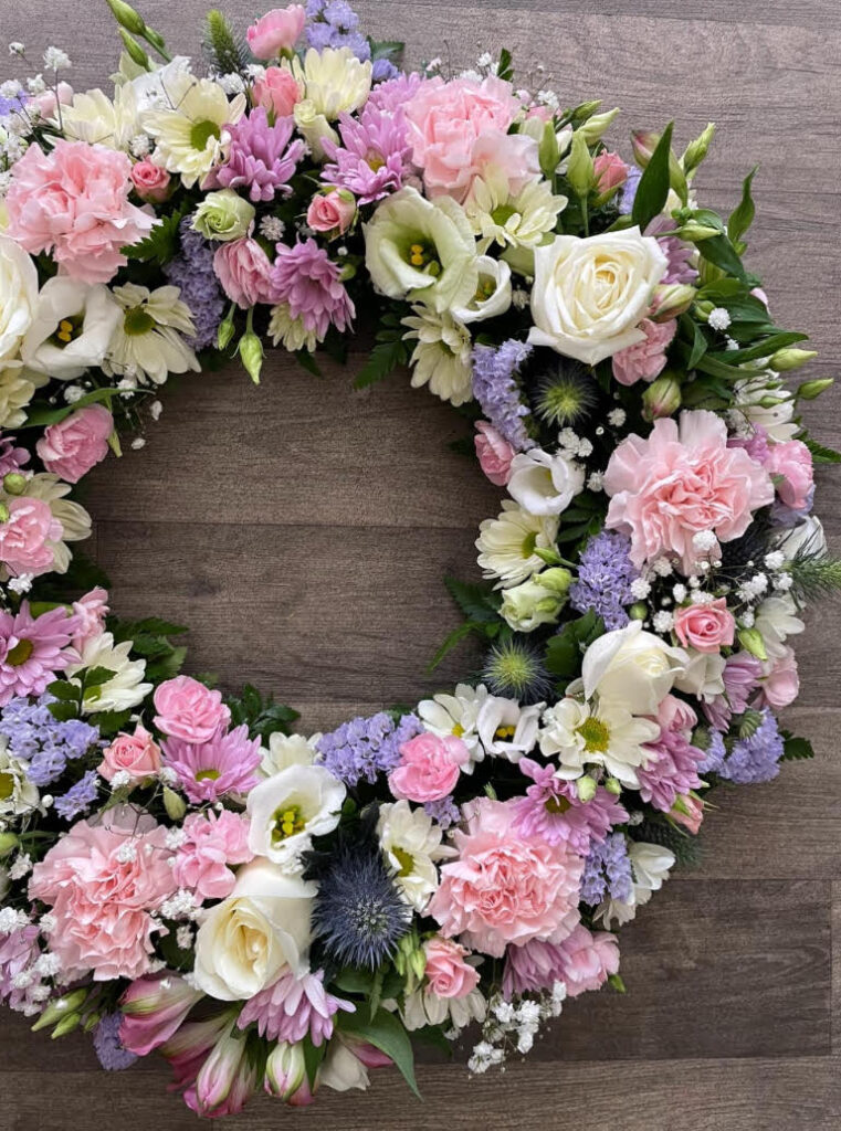 Pink, lilac & cream traditional Wreath - £85.00 approximately 16/17inches round