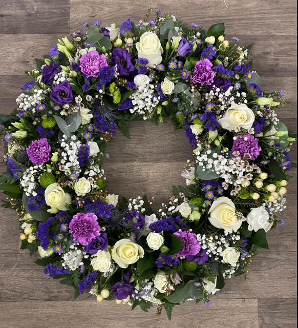 Pretty in purple themed traditional wreath £95.00 approximately 18inches round